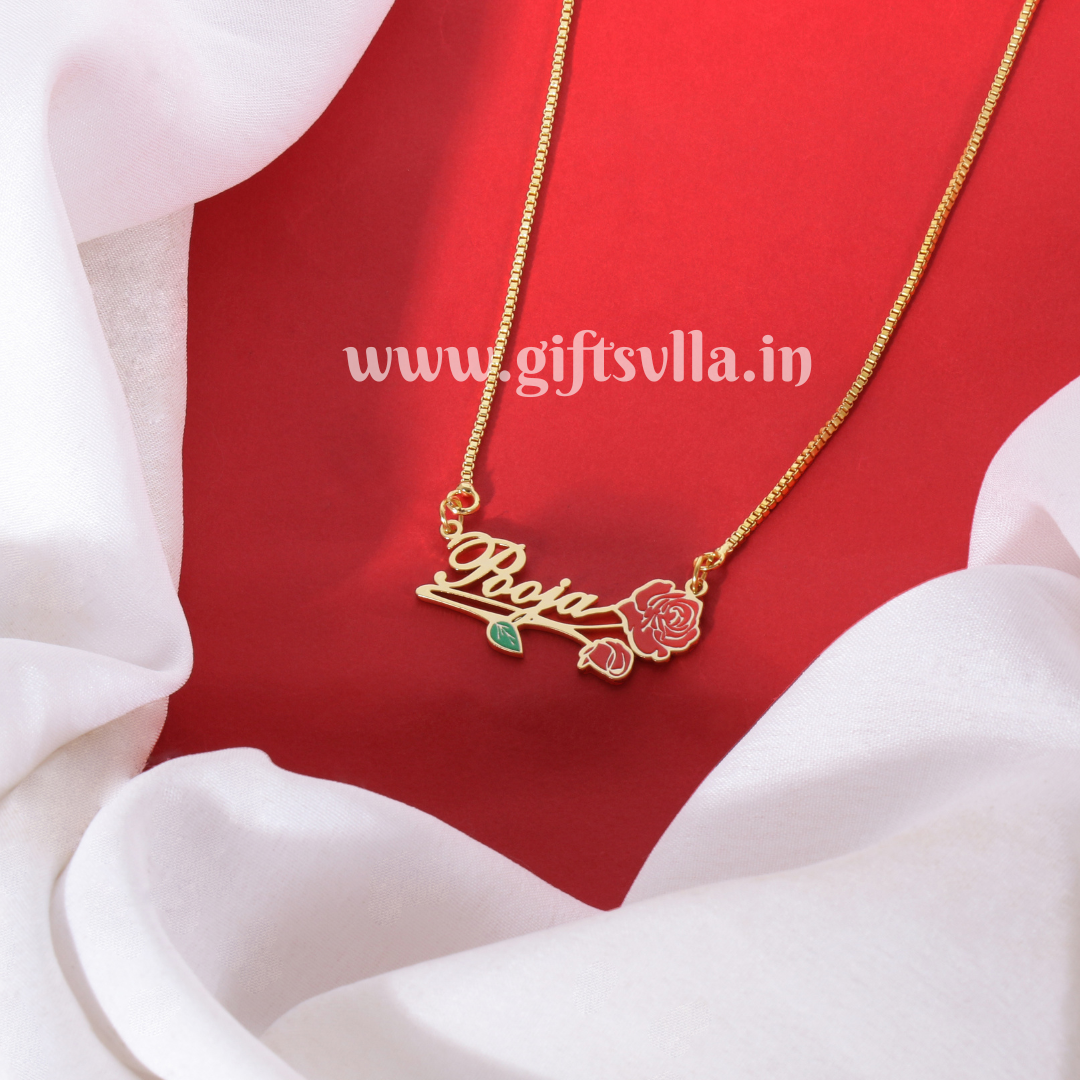 Enamel name necklace with Rose