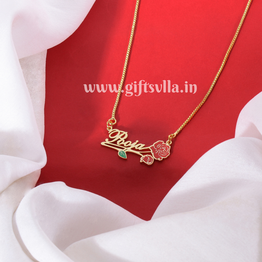 Enamel name necklace with Rose