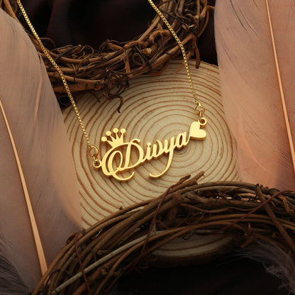 Crown Heart Name Necklace