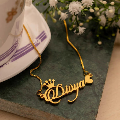 Crown Heart Name Necklace