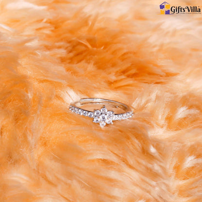 Diamond Flower Sterling Silver Ring